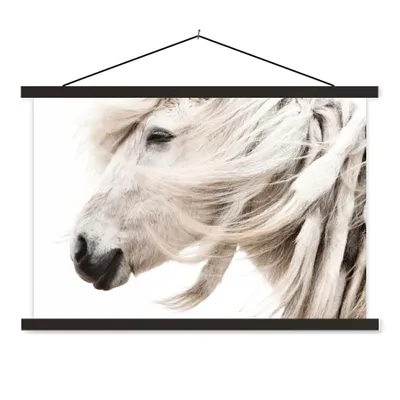 Produktbild von MuchoWow® Textilposter Pferd - Mähne - Weiß 90x60 cm mit schwarzem Rahmen - Aufhängungssatz
