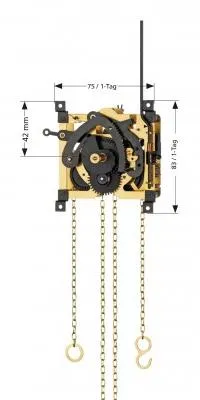 Produktbild von SBS Kuckucksuhrwerk SBS 25, 1-Tag, Pendel 19,5cm, Schlag auf Tonfeder