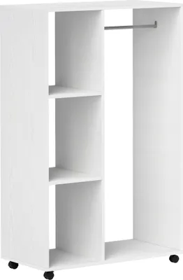 Produktbild von Fortuna Lai Kleiderschrank auf Rollen, mobile Garderobe, 1 Kleiderstange, 3 Regale, Garderobenschrank, Rollbarer Kleiderständer für Flur, Schlafzimmer, 80 x 40 x 128 cm, Weiß