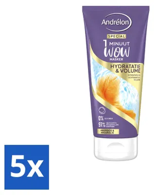 Image de 5 masques hydratants et volumisants Andrélon WOW, action 1 minute - 180 ml - Pack avantageux - 5 pièces