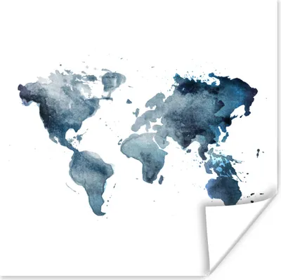 Produktbild von MuchoWow® Poster Weltkarte - Aquarell - Blau 75x75 cm - Wand Dekoration