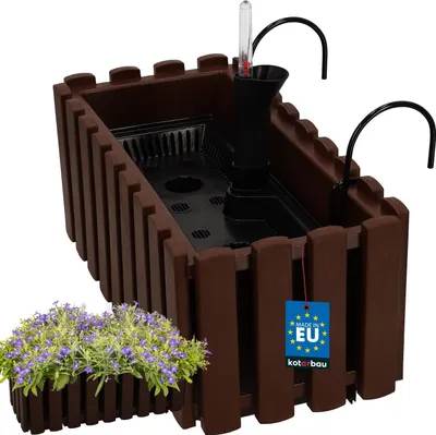 Zdjęcie produktu dla KOTARBAU® Doniczka Skrzynka Balkonowa 38 x 18 x 16 cm na Taras z Hakami System Nawadniania Brązowy