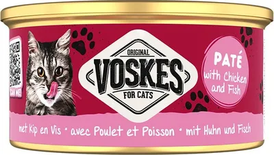 Produktbild von Voskes Paté Katzennahrung Huhn & Fisch 85g