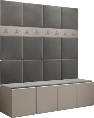 Produktbild von MIRJAN24 Garderoben-Set Orion V, Garderobe mit Sitzbank mit 16 x Wandpanel 42x42 (Farbe: Cashmere, Manila 16)