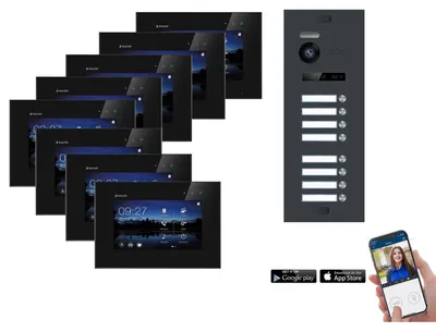 Produktbild von BALTER EVO WLAN Video Türsprechanlage 2-Draht BUS für 8-Familienhaus Silber Schwarz