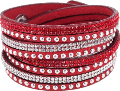 Produktbild von Damen-Armband aus Kunstleder, glänzend, mit Hot-Fix-Strasssteinen, zum Selbermachen, mehrschichtiges Armband, Geschenk-Rot