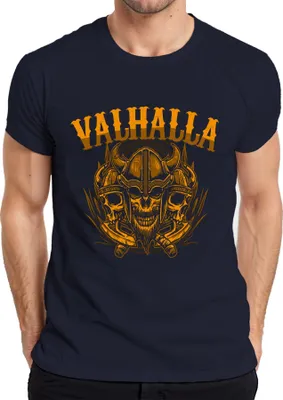 Produktbild von Valhalla Wikinger Totenkopf Helm Äxte Nordisch Mythologie Runen Herren T-Shirt, Navy, XXL
