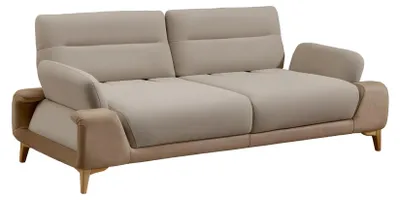 Immagine prodotto di Divano moderno a 3 posti in tessuto beige con struttura in legno