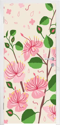 Produktbild von MuchoWow® Türtapete Selbstklebende Türfolie Blume - Rosa - Blatt - Muster 90x215 cm Türposter Türaufkleber Klebefolie Türklebefolie - Plakat an der Tür - Türsticker - Aufklebern