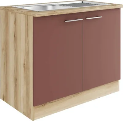 Produktbild von Optifit Spülenschrank inkl Spüle Bari407 BxTxH 100 x 60 x 84,8 cm rostrot matt zerlegt KUBA SAPL106-9+