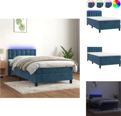 Produktbild von vidaXL Boxspringbett mit Matratze & LED Dunkelblau 90x200 cm Samt -  Betten & Bettgestelle