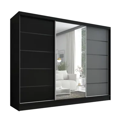 Produktbild von Schwebetürenschrank, 3-türig Schrank 200 cm mit Spiegel ARIVA 2 (Schwarz , Graphit, Schwarz)