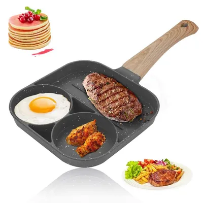 Produktbild von Spiegeleipfanne mit 2+1 Löchern, Antihaft, Aluminium, für Induktion & Gas, Schwarz
