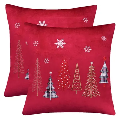 Produktbild von Kissenbezüge Weihnachten 45x45 cm Samt Rot Weihnachtsbaum 2 Stück