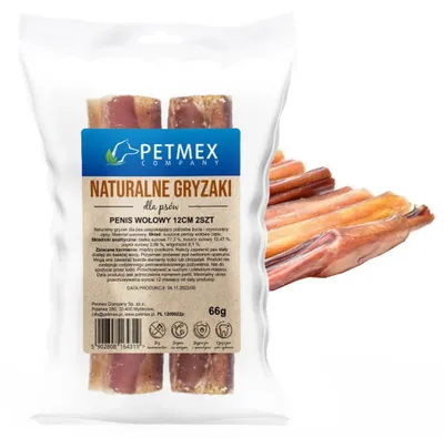 Produktbild von Petmex Rindfleischpenis-Stück 12cm Natürlicher Hunde-Leckerli-Kauartikel 2 Stück.