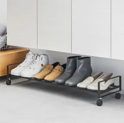 Produktbild von Yamazaki Schuhregal 83x14x27cm mit Rollen "Tower" für 4 Paar Schuhe schwarz