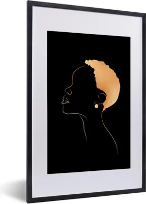 Produktbild von MuchoWow® Gerahmtes Poster Frau - Strichzeichnung - Schwarz und Gold 40x60 cm - Poster mit Schwarzem Bilderrahmen Wandposter Rahmen Foto Bilder - Poster in Rahmen