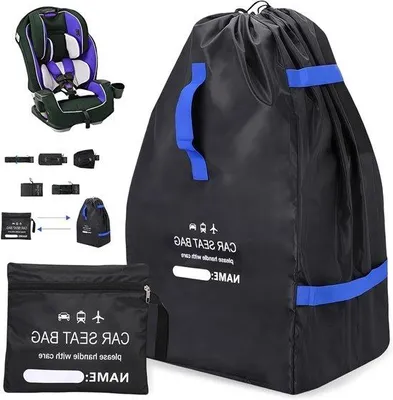 Productafbeelding van Transporttas en Kinderzitje voor Vliegtuigreizen, Draagbaar, Geschikt voor Buggy en Kinderwagen - 85 x 45 x 45 cm - Zwart en Blauw