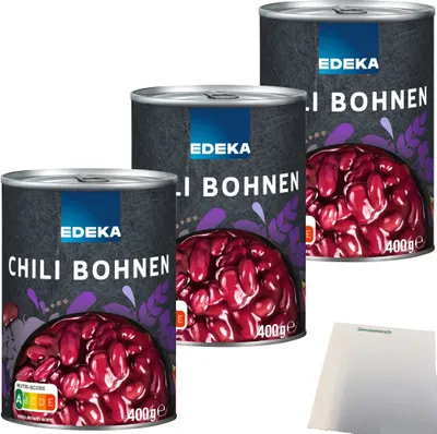 Produktbild von Edeka Chili-Bohnen in feurig-mexikanischer Sauce 3er Pack (3x400g Dose) + usy Block