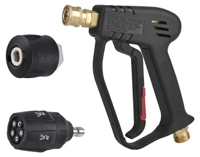 Image de Pistolet court pour nettoyeur haute pression, pistolet de nettoyeur haute pression 4000 PSI avec buse multifonction 5 en 1, connecteur de tuyau M22, outils de nettoyage automobile