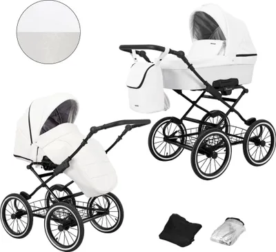 Produktbild von Kunert Romantic 2in1 Kinderwagen in Weiß mit AIR Wheels und schwarzem Rahmen