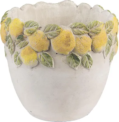Produktbild von Clayre & Eef Blumentopf Ø 14x12 cm Weiß Gelb Stein Zitronen