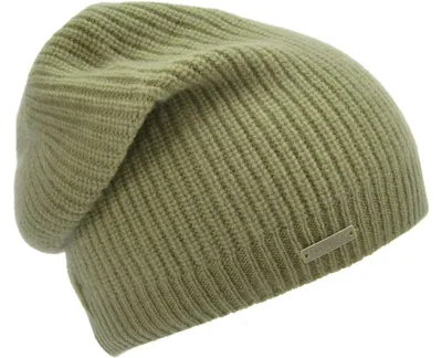 Seeberger Strickmütze-Beanie aus 100% Kaschmir im Rippmuster in grün