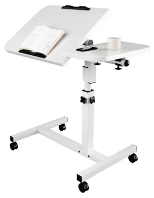 Obrázek produktu pro Stolek na notebook – nastavitelný noční stolek do postele – s možností natočení o 360° – s nastavitelnou výškou – skládací – s kolečky – obdélníková dřevěná deska – pouze stolek