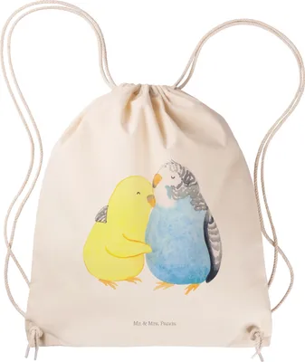 Produktbild von Mr. & Mrs. Panda Jutebeutel Wellensittich Liebe - Transparent - Geschenk, Umarmen, Verknallt, zuziehbeutel, Kuscheln, Turnbeutel, Vögel, Freundin, sporttasche klein