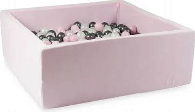 Produktbild von Bällebad 110x110x40 Velvet Soft Hellrosa – Mit 600 Bällen / Perlmutt, Babyrosa, Metallic-Graphit