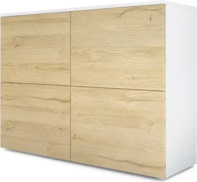Produktbild von Vladon Sideboard Rova,  Germany, Kommode mit 4 Türen, Weiß matt/Eiche Natur (92 x 72 x 35 cm)