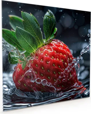 Produktbild von Küchenrückwand Spritzschutz Glas mit Motiv Erdbeere im Wasser 40 x 40 cm