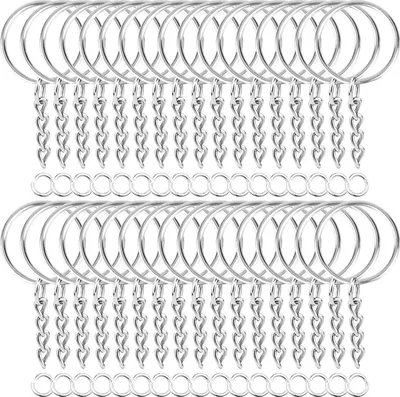 Produktbild von 150Pcs Schlüsselring mit Kette, Schlüsselanhänger Ring Kette 25mm Schlüsselringe Edelstahl Keyring Chain Schlüsselanhänger Basteln für Schlüssel DIY Taschen Schmuckherstellung