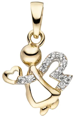 Produktbild von Anhänger Engel mit Herz aus 333 Gold Gelbgold 12 Zirkonia Halsschmuck