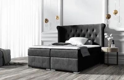 Produktbild von Bett Kontinentalbett mit Bettkasten aus hydrophobem Stoff Vintage Glamour In Schwarz Matte Velve 99 Gisele 160/200 cm