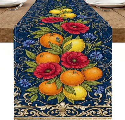 Produktbild von Tischläufer mit buntem Obstblumenmuster für den Herbst, 33 x 274 cm