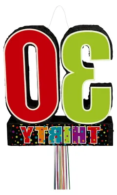 Produktbild von Bunte Piñata zum 30. Geburtstag mit Kordelzug, Papier, Mehrfarbig
