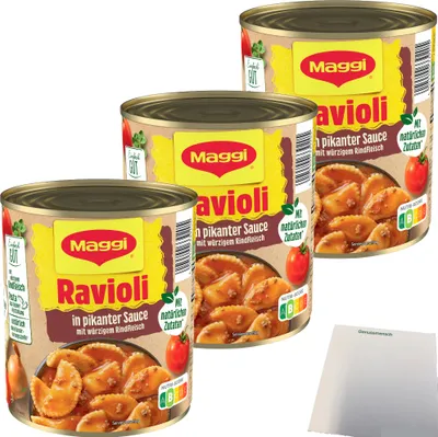 Produktbild von Maggi Ravioli in Pikanter Sauce mit würzigem Rindfleisch 3er Pack (3x800g) + usy Block