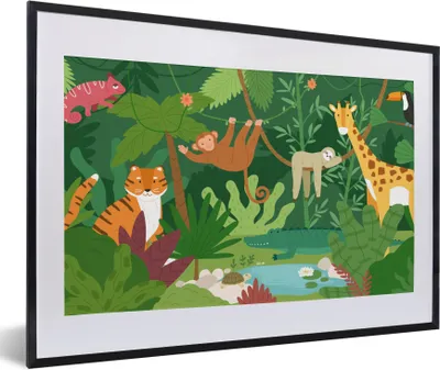 Produktbild von MuchoWow® Gerahmtes Poster Dschungel - Tiere - Natur 60x40 cm - Poster mit Schwarzem Bilderrahmen Wandposter Rahmen Foto Bilder - Schlafzimmer - Plakat in Rahmen - Drucken