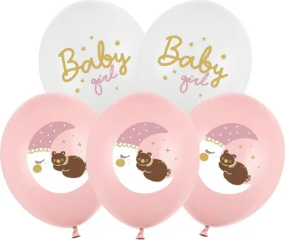 Produktbild von Luftballon Ø30cm "Baby Girl" | 6 Stück - Weiß/Rosa Babyparty Dekoration für Mädchen