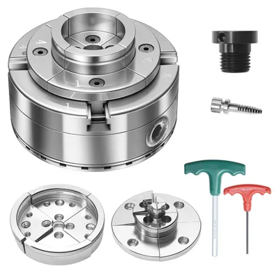 Produktbild von Drechselfutter - 4-Backen-Selbstzentrierfutter 100 mm - Spindelgewinde 25,4 mm x 8 TPI mit Adapter - Rund- und Stufenbacken - Vernickelter Stahl - Zum Spannen & Spreizen