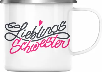 Produktbild von Trendation - Beste Schwester Emaille Tasse Geschenk von Schwester an Schwester Lieblingsschwester (Silber)