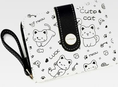 Produktbild von Kleine Damen Geldbörse im Katzen-Design aus Kunstleder mit Reißverschluss für Mädchen