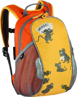 A children's backpack with a mouse design.