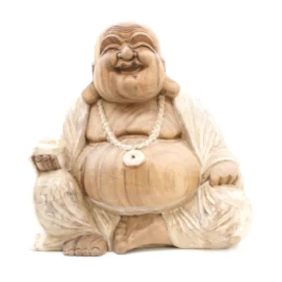 Produktbild von Handgeschnitzte Buddhastatue, 40cm, handgeschnitzt in Bali, weiß getüncht, Unikat