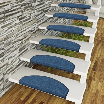 Produktbild von Trend Schlinge Stufenmatte Strong Dunkelblau (halbrund), Größe / Menge:24x65 cm = 1 Stck.