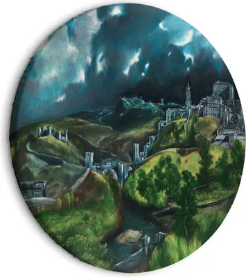 Produktbild von Italienischer Leinwand Rundes Bild - View of Toledo (El Greco) 60x60 cm Reproduktionen l-G-10027-bc-a