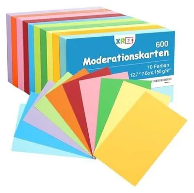 Produktbild von 600 Stück Moderationskarten, 12.7 * 7.6cm Karteikarten Lernkarten Blanko DIY Papier Karten für Weihnachten Basteln Büro Schule Präsentation und Moderation(10 Farben,150g/qm)