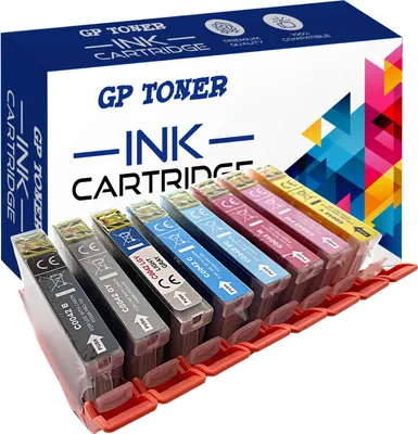 A box of GP Toner ink cartridges is shown with the cartridges lined up in front.