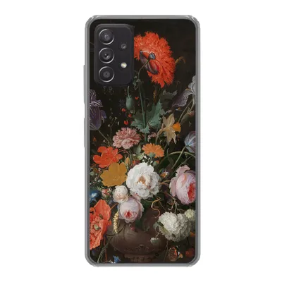 Produktbild von MuchoWow® Handyhülle Schutzhülle Hülle für Samsung Galaxy A33 5G Stilleben mit Blumen und einer Uhr - Gemälde von Abraham Mignon Silikon Softcase Handy Hülle - Kartenhalter